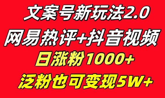 图片[1]-文案号新玩法：网易热评+抖音文案 一天涨粉1000+ 多种变现模式 泛粉也可变现-云上仙人资源网