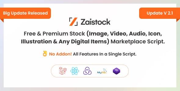 Zaistock v2.1 -免费高级股票照片，视频，音频，图标插图脚本
