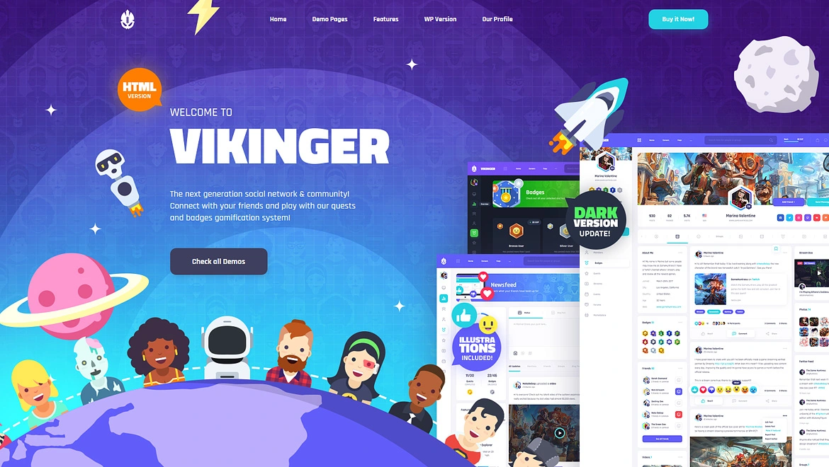 Vikinger v1.9.13 - BuddyPress和GamiPress社交社区