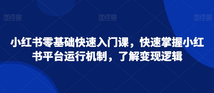 小红书零基础快速入门课,快速掌握小红书平台运行机制,了解变现逻辑