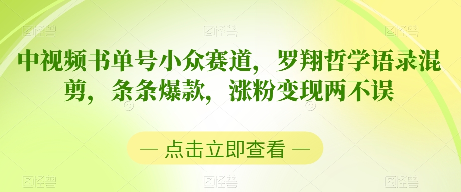 中视频小众书单号赛道，罗翔哲学语录混剪，条条爆款，涨粉变现两不误