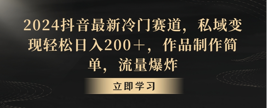 2024抖音最新冷门赛道,私域变现轻松日入200+,作品制作简单,流量爆炸