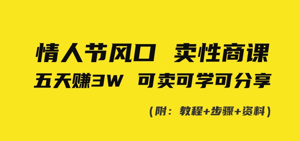 情人节风口!卖性商课,小白五天赚3W,可卖可学可分享!