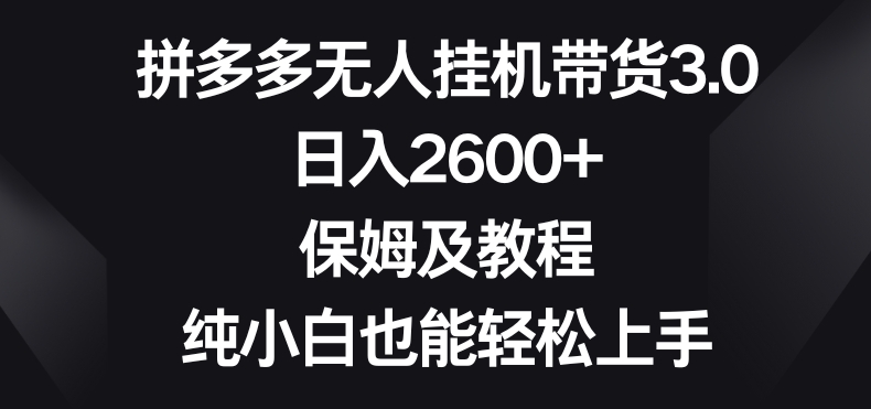 拼多多无人挂机带货3.0高收益玩法,日入2600+,保姆及教程,纯小白也能轻松上手