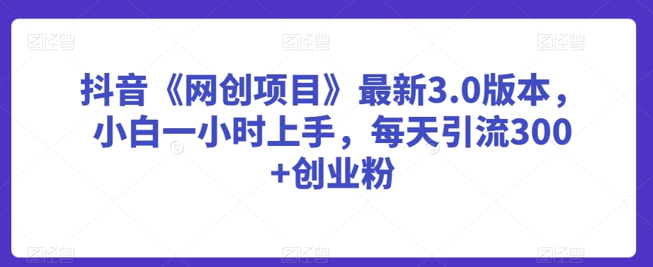抖音《网创项目》最新3.0版本,小白一小时上手,每天引流300+创业粉【揭秘】