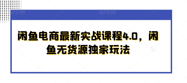 闲鱼电商最新实战课程4.0,闲鱼无货源独家玩法