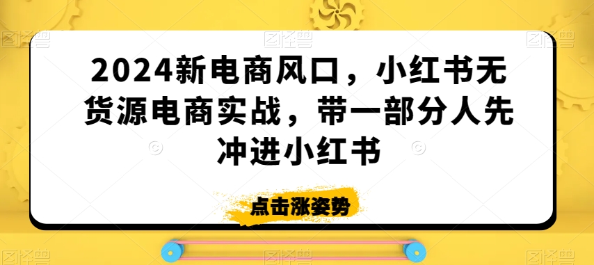 2024新电商风口,小红书无货源电商实战,带一部分人先冲进小红书