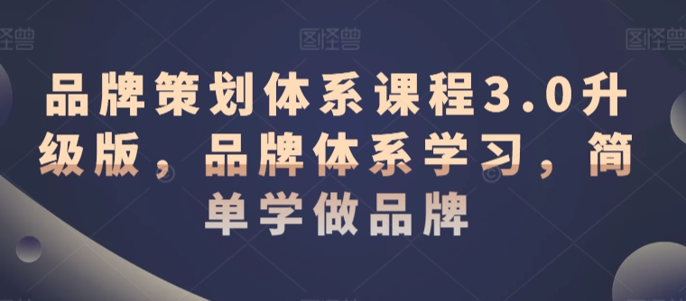 品牌策划体系课程3.0升级版,品牌体系学习,简单学做品牌