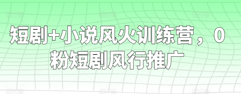 短剧+小说风火训练营,0粉短剧风行推广