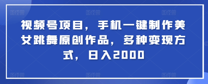 视频号项目,手机一键制作美女跳舞原创作品,多种变现方式,日入2000
