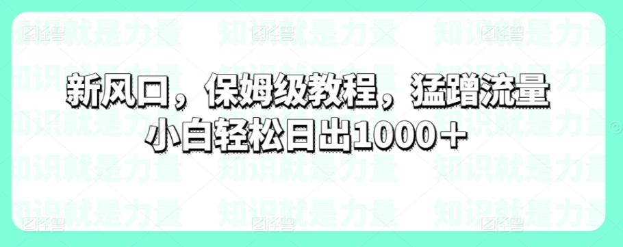 新风口,保姆级教程,猛蹭流量小白轻松日出1000+