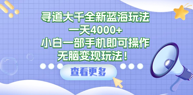 图片[1]-寻道大千全新蓝海玩法，一天4000+，小白一部手机即可操作，无脑变现玩法！-云上仙人资源网