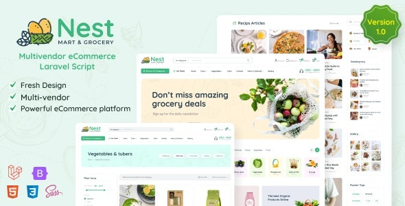Nest v1.22.2 - 多供应商有机和杂货 Laravel 电子商务