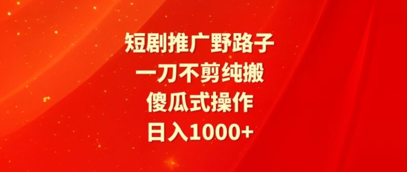 短剧推广野路子,一刀不剪纯搬运,傻瓜式操作,日入1000+