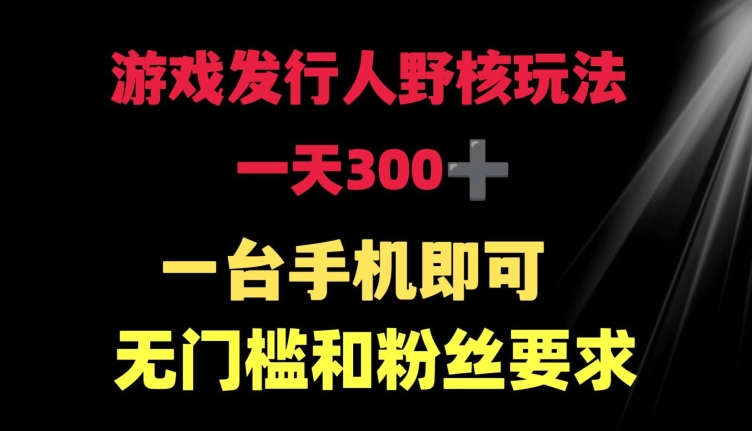 游戏发行人野核玩法 一天300+ 一台手机即可 无门槛和粉丝要求