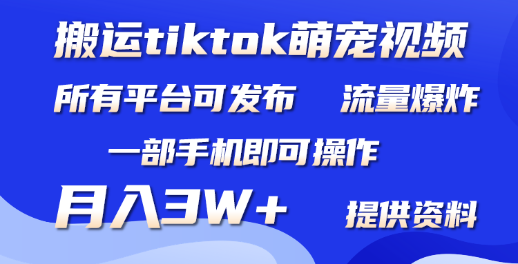 图片[1]-只搬运Tiktok萌宠类视频，1部手机即可。适合所有短视频平台均，月入3W+-云上仙人资源网