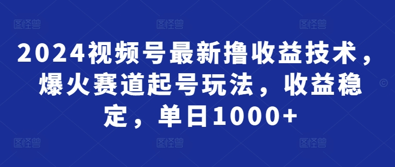 2024视频号最新撸收益技术,爆火赛道起号玩法,收益稳定,单日1000+