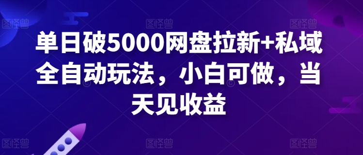 单日破5000网盘拉新+私域全自动玩法,小白可做,当天见收益