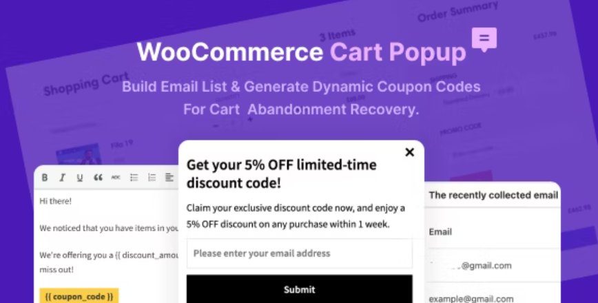 WooCommerce 购物车弹出窗口 v1.0 - 用于购物车放弃恢复