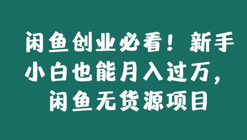 闲鱼创业必看!新手小白也能月入过万,闲鱼无货源项目