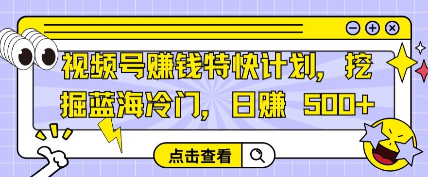 视频号赚钱特快计划,挖掘蓝海冷门,日赚 500+