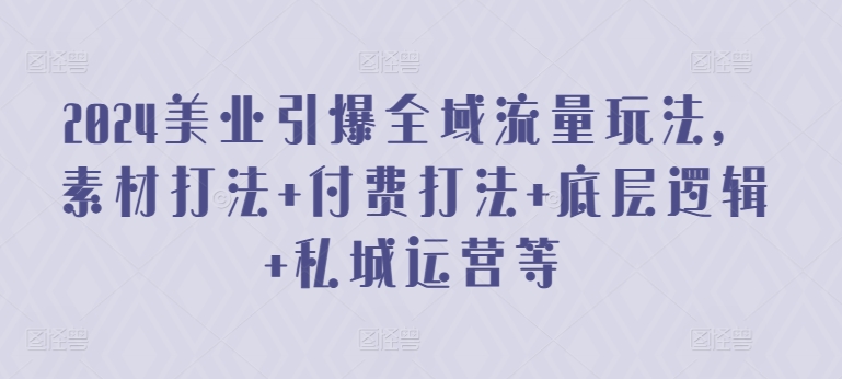 2024美业引爆全域流量玩法,素材打法 付费打法 底层逻辑 私城运营等