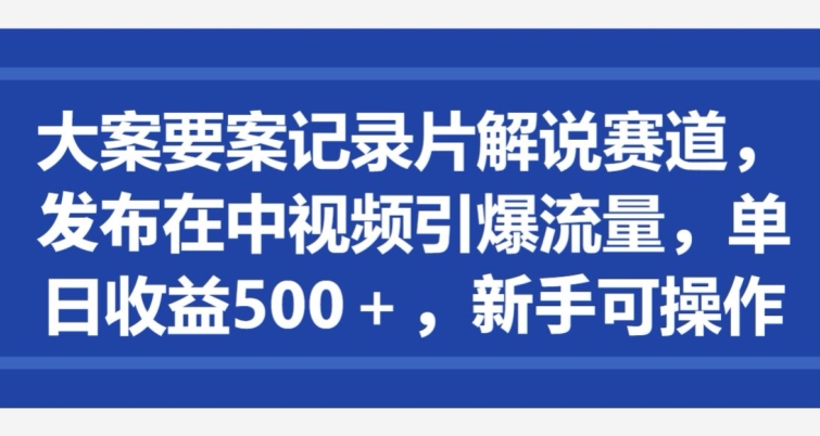 大案要案记录片解说赛道,发布在中视频引爆流量,单日收益500+,新手可操作