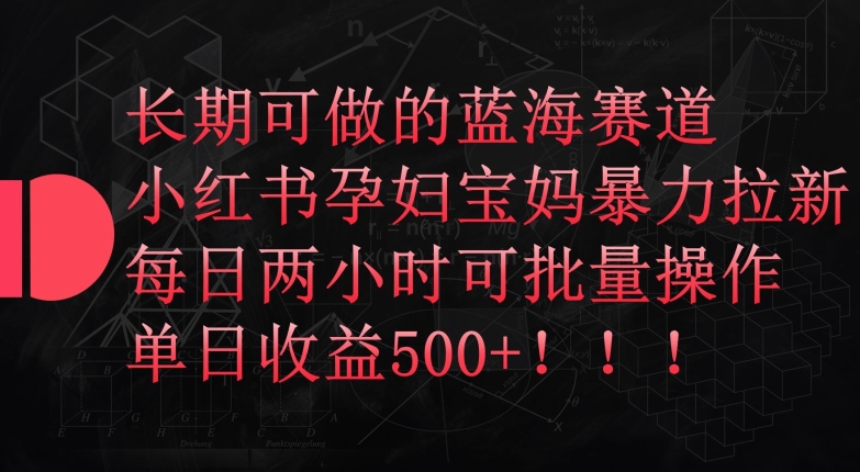 长期可做的蓝海赛道,小红书孕妇宝妈暴力拉新玩法,每日两小时可批量操作,单日收益500+【揭秘】