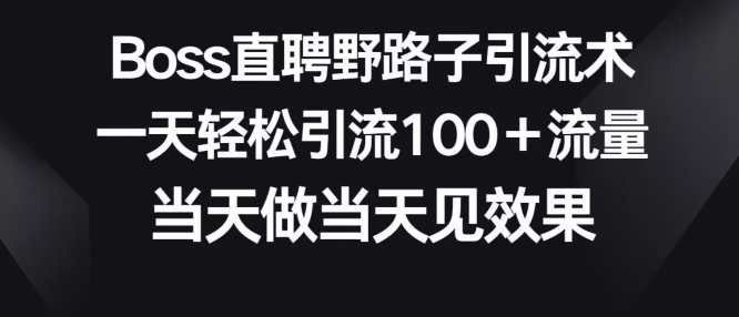Boss直聘野路子引流术,一天轻松引流100+流量,当天做当天见效果