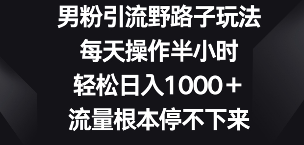男粉引流野路子玩法,每天操作半小时轻松日入1000+,流量根本停不下来