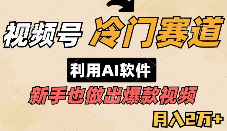 视频号冷门赛道,利用AI软件,新手也能轻松做出爆款视频,月入2万