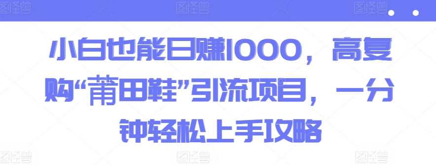 小白也能日赚1000,高复购“莆田鞋”引流项目,一分钟轻松上手攻略