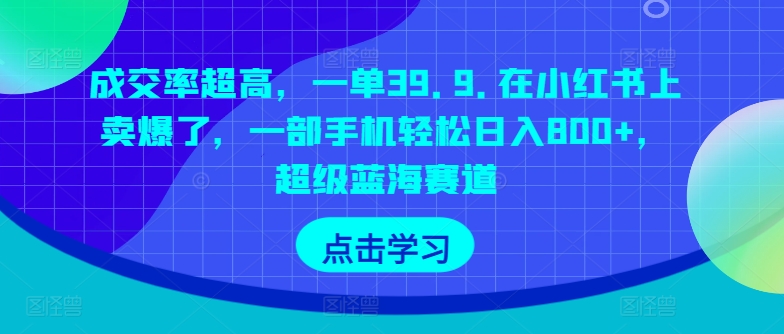 成交率超高,一单39.9.在小红书上卖爆了,一部手机轻松日入800+,超级蓝海赛道