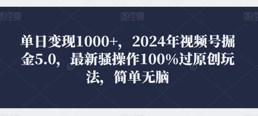 单日变现1000+,2024年视频号掘金5.0,最新骚操作100%过原创玩法,简单无脑,小白专属