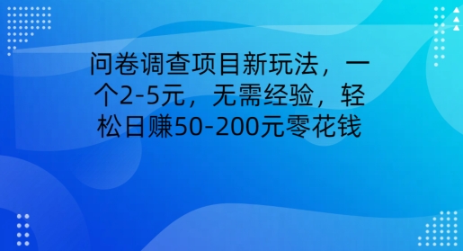 问卷调查项目新玩法,一个2-5元,无需经验,轻松日赚50-200元零花钱