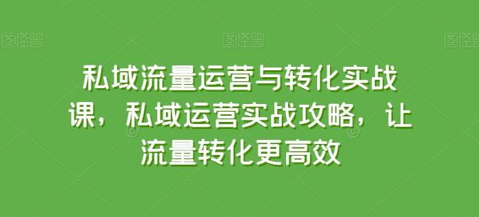 阅读更多… 私域流量运营与转化实战课,私域运营实战攻略,让流量转化更高效