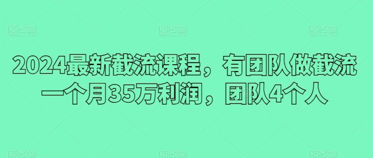 2024最新截流课程,有团队做截流一个月35万利润,团队4个人
