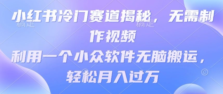 小红书冷门赛道揭秘,无需制作视频,利用一个小众软件无脑搬运,轻松月入过万