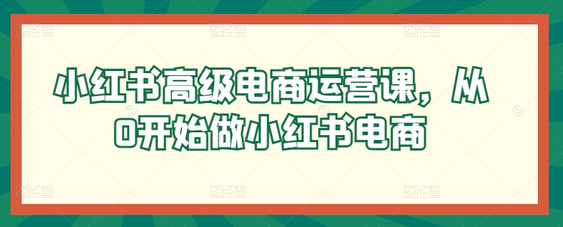小红书高级电商运营课,从0开始做小红书电商