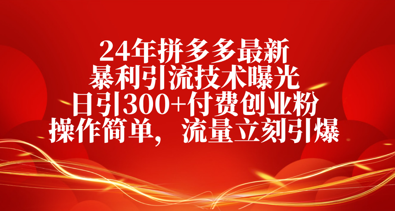 图片[1]-24年拼多多最新暴利引流技术曝光，日引300+付费创业粉，操作简单-云上仙人资源网