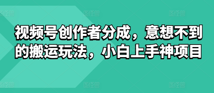 视频号创作者分成,意想不到的搬运玩法,小白上手神项目