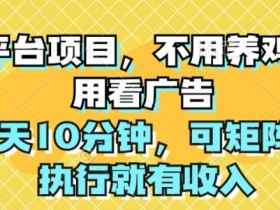大平台项目,不用养鸡,不用看广告,每天10分钟,可矩阵,执行就有收入