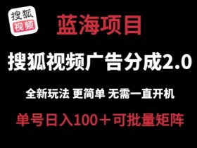 搜狐视频2.0 全新玩法成本更低 操作更简单 无需电脑挂机 云端自动挂机单号日入100+可矩阵【揭秘】