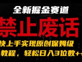 全新掘金赛道,禁止废话题材,超快上手实现原创保姆级教程,轻松日入3位数【揭秘】