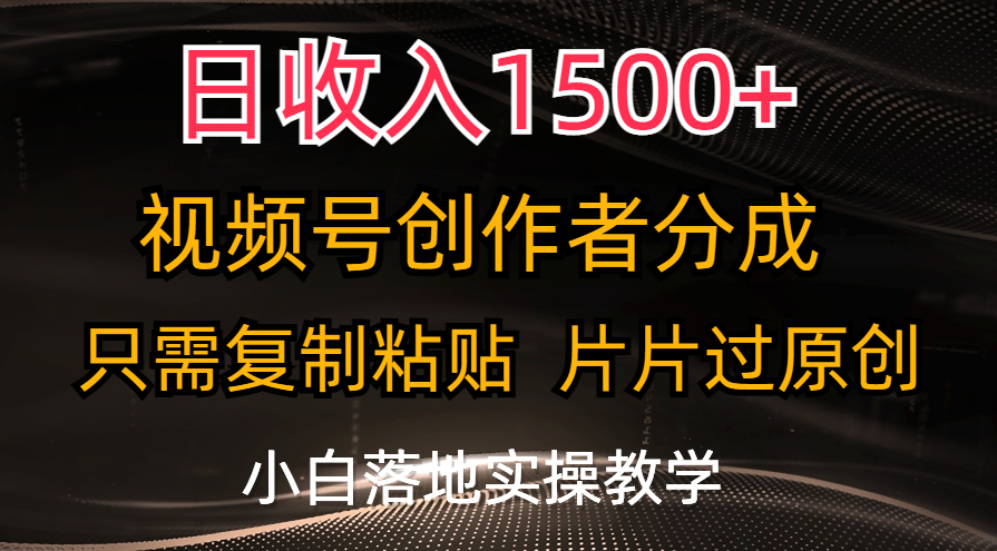 (11339期)日收入1500+,视频号创作者分成,只需复制粘贴,片片过原创,小白也可…