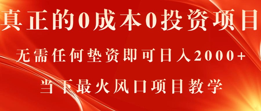 (11387期)真正的0成本0投资项目,无需任何垫资即可日入2000+,当下最火风口项目教学