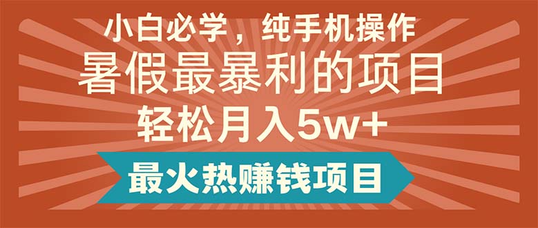 (11583期)新手必会,纯手机操控,暑期最赚钱的新项目轻轻松松月入5w 最火热挣钱的项目