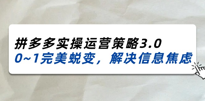 (11658期)2024_2025拼多多平台实际操作运营战略3.0,0~1华丽蜕变,处理信息焦虑(38节)