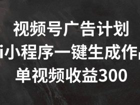 视频号广告计划,AI小程序一键生成作品, 单视频收益300+【揭秘】