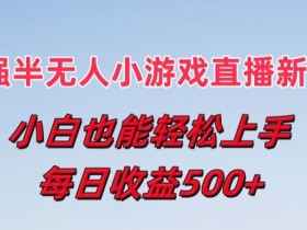 最强半无人直播小游戏新风口,小白也能轻松上手,每日收益5张【揭秘】